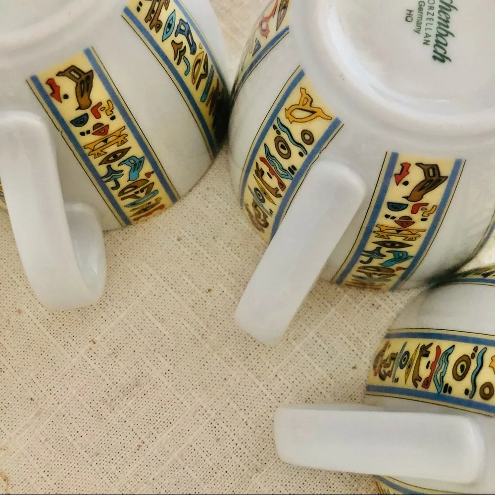8 Eschenbach porcelain cups /Egyptian Hieroglyphs